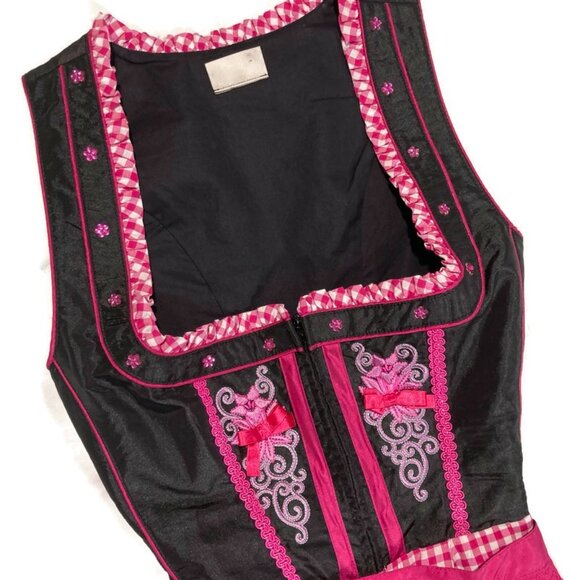 Authentic Dirndl Dress Apron Blouse Set Oktoberfest Landhaus Pink Black 36 XS S - Picture 2 of 6
